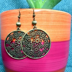Floral medallion dangle earrings